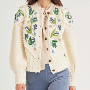 Suéter de <span class=keywords><strong>punto</strong></span> suelto de invierno con logotipo personalizado Jacquard para mujer, prendas de <span class=keywords><strong>punto</strong></span> bordadas a mano de ganchillo, cárdigan Vintage, suéter de <span class=keywords><strong>punto</strong></span> - Product Image 2