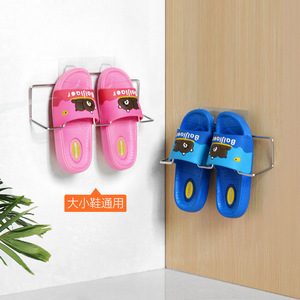 ชั้นวางรองเท้าติดผนังสแตนเลสไม่ต้องเจาะสำหรับห้องน้ำห้องครัวที่เก็บรองเท้าแตะพร้อมตะขอ - Product Image 1