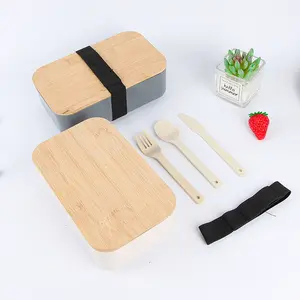 Bento Box Wholesale Jnapanese Style Eco Biodegradable Food Grade PP Plastic Single Layer Bamboo Lid Bento Lunch Box With Bamboo Lid