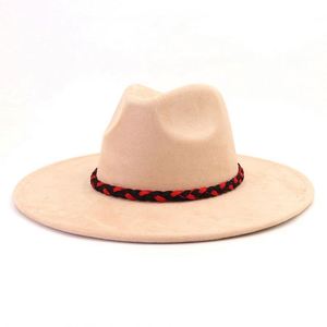 Chapeaux Fedora en Daim à Large Bord Nouveauté Automne Hiver 2024, Noir et Rouge Bicolore, Tressés en Daim pour Fêtes et Tenues Décontractées Professionnelles – Vente en Gros - Product Image 3