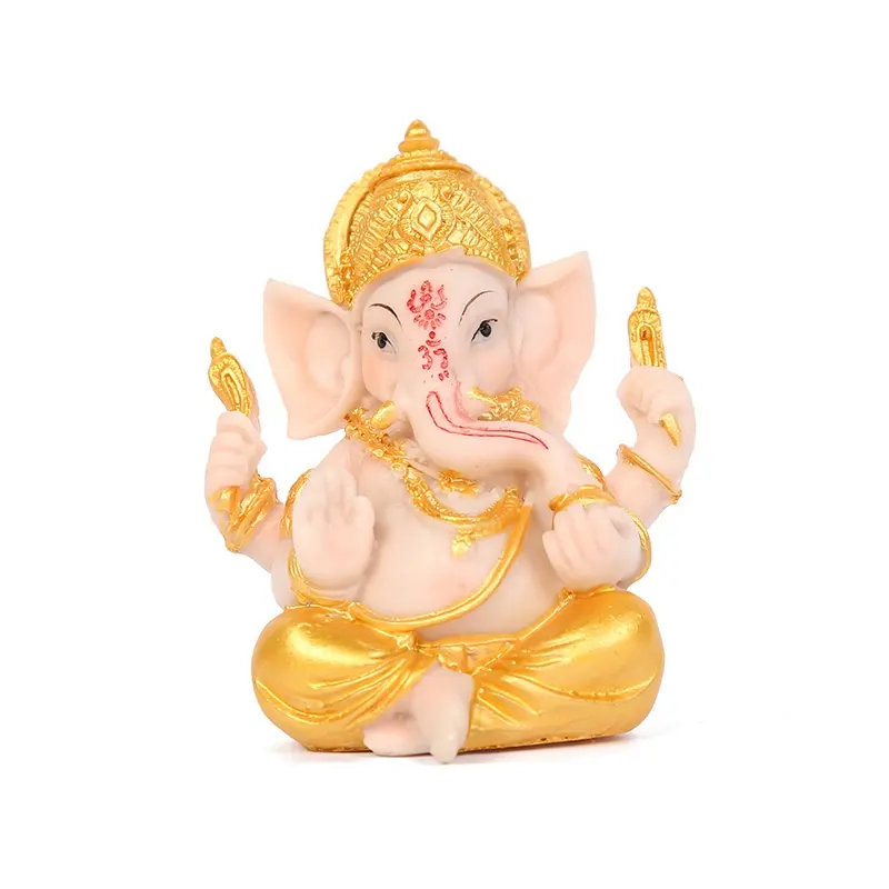 Thai Elephant God Gold Indian God Ganesh Idol Religious Elephant Dash Board Figures Handicraft Ganesha Statue