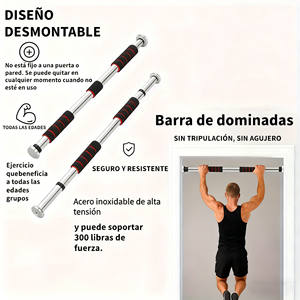 Barra de dominadas ajustable portátil para montar en la pared, sin necesidad de taladrar, barra horizontal antideslizante para puerta, equipo de ejercicio para gimnasio en casa, color negro - Product Image 5