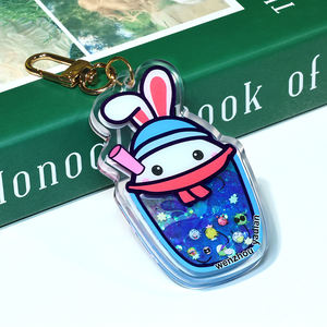 Líquido de arena móvil personalizable, brillante, logotipo personalizado, envío directo de fábrica, llavero grueso en forma de conejo - Product Image 1