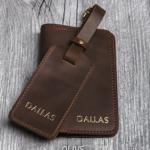 Cartera de pasaporte personalizada para hombre, Funda de cuero genuino y conjunto de etiquetas de equipaje, de tipo billetera de cuero genuino para hombre, de la marca de la moda - Product Image 1