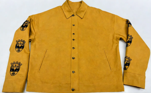 Men's Tribal Art Mask Print <b>Jacket</b> Yellow <b>Suede</b> Like Collared <b>Jacket</b> Casual Windproof Outerwear for Bulk Purchase - Product Image 3