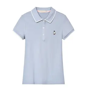Classic Embroidered Light Blue Ladies Polo Top for Golf & Casual Wear Soft cotton women's polo shirt