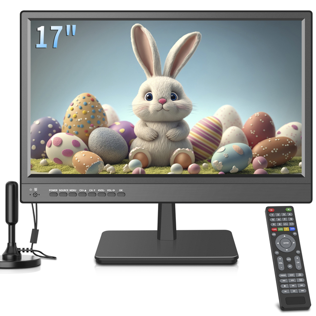 Jexiop 17-Inch Digital Flat Screen Portable LED TV with ATSC/DVB-T2 720P Resolution Black