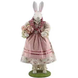 45CM Mini Pink Checked Suit Easter Bunny Head Maiden Tabletop Doll Male Rabbit Figurine Decoration Party Decorations