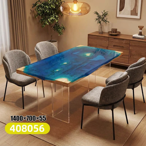 Mesa de Resina Epoxi Transparente Azul de Gran Tamaño, Moderna y de Lujo, con Madera de Nogal Sudamericano - Product Image 4