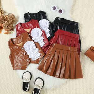 Conjunto <span class=keywords><strong>de</strong></span> Ropa <span class=keywords><strong>de</strong></span> Verano 2026 para Niña, <span class=keywords><strong>Chaleco</strong></span> <span class=keywords><strong>de</strong></span> Cuero Sintético con Flores 3D + Falda Plisada, 2 Piezas - Product Image 5