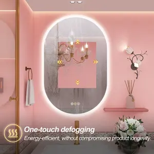 מראת קיר סגלגלה ברמה גבוהה כסף מודרני חדר אמבטיה Led חכם חדר אמבטיה מראת איפור עם אור ורמקולים בלוטות'