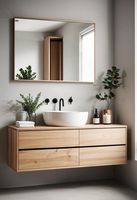 Meuble-lavabo mural en bois avec tiroirs pour projet hôtelier moderne