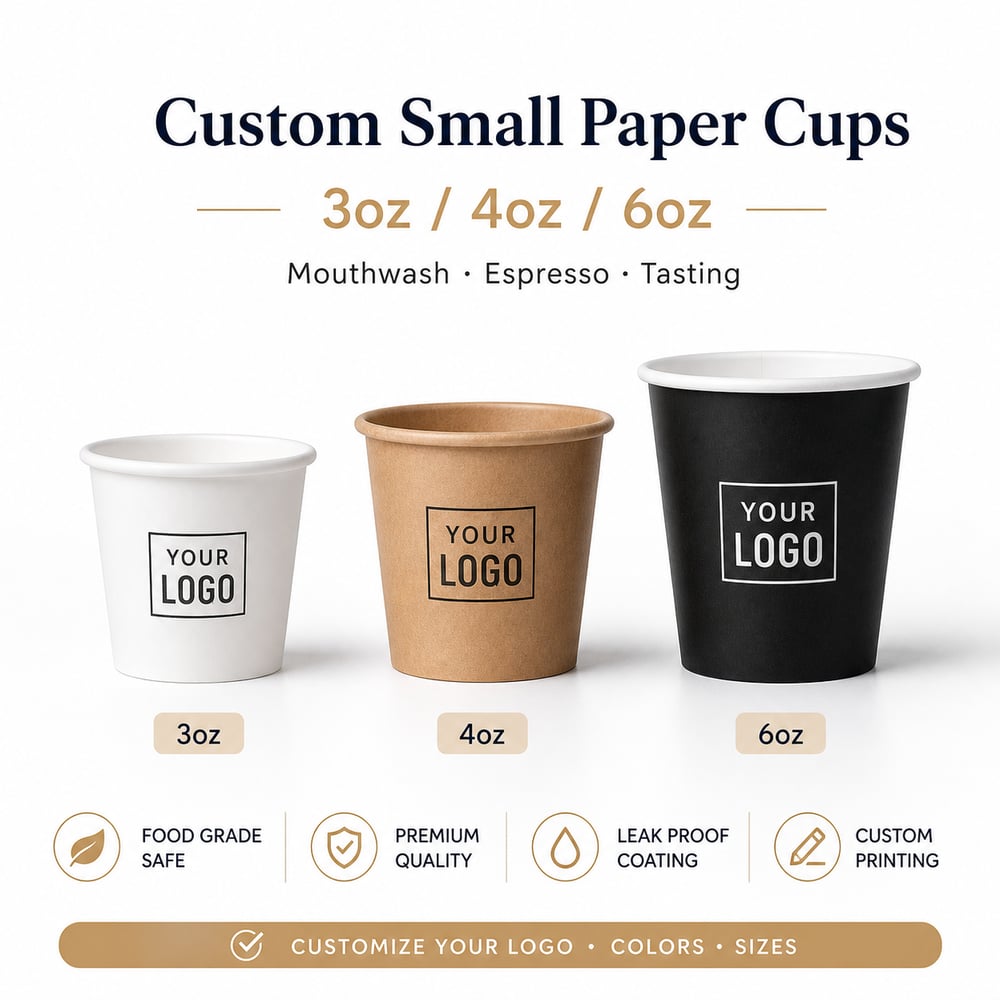 Custom Printed 3oz 4oz 6oz Small Paper Cups Mini Disposable Cups for Mouthwash Espresso and Tasting