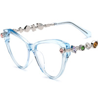 Montures optiques œil-de-chat en acétate pour femmes, ornées de cristaux, de luxe, à monture complète, marque OEM, logo personnalisé, vente en gros, mode