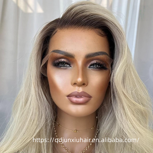 วิกผมแท้คุณภาพสูง สีบลอนด์ประกายเทาแบบไล่เฉด  ลอนคลื่น  วิกผมหน้าผากลูกไม้ HD 13x6  แบบไม่ต้องใช้กาว  พร้อมผมเบบี้แฮร์  ใส่ได้เลย - Product Image 3