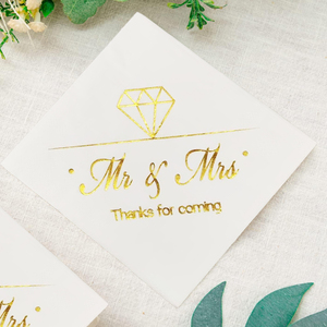 แผ่นฟอยล์สีทองขนาด5นิ้วแบบใช้แล้วทิ้งกระดาษเช็ดปาก3ชั้นสีขาวสำหรับงานแต่งงานงานตามสั่งฉลองครบรอบ - Product Image 1