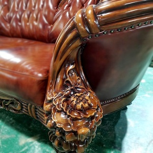Canapé classique européen en bois massif sculpté, fauteuil en cuir de luxe pour villa, canapé d'appoint pour salon - Product Image 6