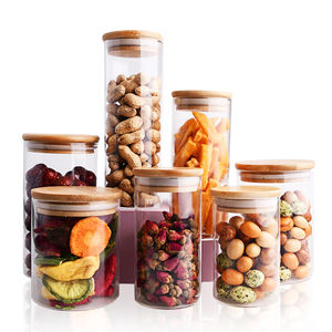 Factory Canister Glass Kitchen Canisters with Airtight Bamboo Lid Glass Storage Jars for Kitchen