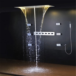 Mitigeur thermostatique de <span class=keywords><strong>douche</strong></span> moderne <span class=keywords><strong>pour</strong></span> salle de bain, ensemble de <span class=keywords><strong>douche</strong></span> LED 5 fonctions avec cascade et pluie, fixation au plafond 380*700MM avec jets latéraux - Product Image 3