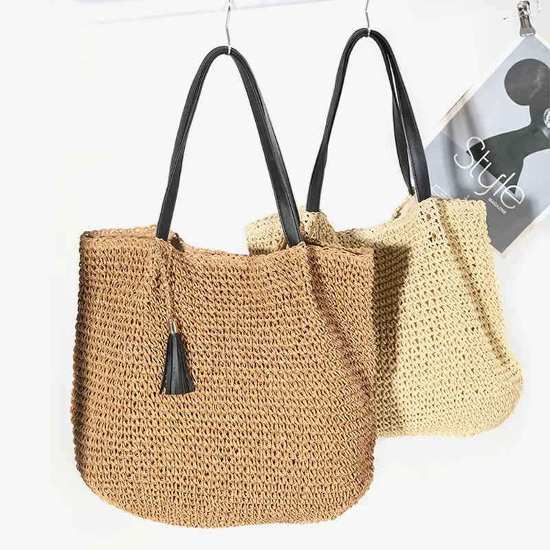 Сумка-тоут на одно плечо, модная пляжная сумка, бумажная соломенная сумка с кисточкой, модный Индивидуальный дизайн
