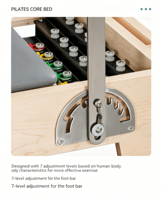Lit de Pilates Reformer en chêne massif blanc avec ressorts de résistance réglables, structure en bois pour studio, salle de sport à domicile et physiothérapie