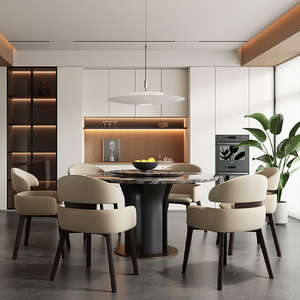 Đồ Nội Thất Nhà Bằng Đá Cẩm Thạch Hiện Đại Vòng Bàn Ăn Với Xoay Trung Lập Hàng Đầu Và Da Ghế Bàn Ăn Bằng Gỗ Đặt 6 Chỗ Ngồi - Product Image 5