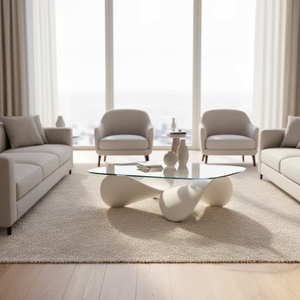 Table basse moderne minimaliste en fibre de verre avec plateau en verre pour salon de club de <span class=keywords><strong>surf</strong></span> de prestige et patio de villa de luxe en bord de mer - Product Image 3