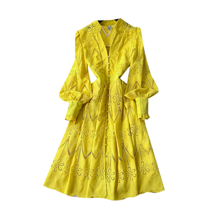 Vestido Midi Informal de Verano con Cuello en V Romano para Mujer, Manga Farol, Bordado Imperio, Vestido Calado - Product Image 5
