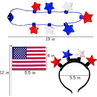Vente en gros d'usine - Lunettes en plastique personnalisées avec éclairage LED pour la Fête de l'Indépendance, chaîne de perles drapeau national étoile à cinq branches, décorations