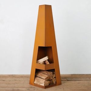 Cheminée extérieure en acier corten avec rangement pour bois - Product Image 2