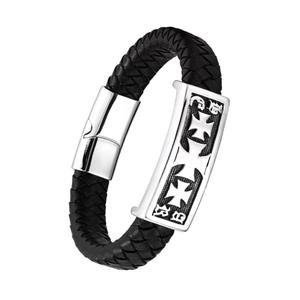 Braccialetto cristiano religioso in pelle intrecciata nera da uomo con bracciali stringhe in acciaio inox croce <span class=keywords><strong>Malta</strong></span> regalo - Product Image 3