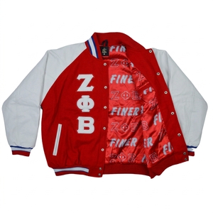 เสื้อแจ็คเก็ตบอมเบอร์ไนลอนลำลองสำหรับผู้ชายปักลาย Zeta Phi Beta Sorority สำหรับฤดูหนาว |   ZPB Soror ผ้าแคนวาสปักลาย คอตั้งด้านหน้า - Product Image 1