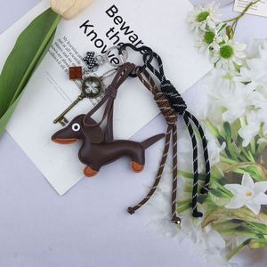 Hot Sale Cute Dachshund Pu Leather Bag Pendant Car Key Chain Decorative Buckle <b>Light</b> Luxury <b>Rope</b> Accessories - Product Image 1