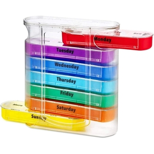 Organizador de Pastillas Portátil Transparente de 7 Niveles y 28 Compartimentos, Apilable, a Prueba de Humedad, Caja de Medicamentos de Plástico - Product Image 1