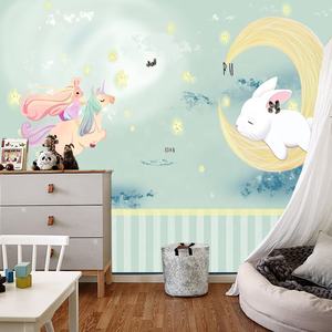 วอลเปเปอร์ผ้าแคนวาสกันน้ำลาย<span class=keywords><strong>กระต่าย</strong></span>ยูนิคอร์นพระจันทร์อุ่นๆ สไตล์โมเดิร์นรักษ์โลก สำหรับห้องเด็ก ห้องนั่งเล่น ห้องนอน ติดตั้งง่าย - Product Image 2
