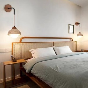 Lámpara de Pared de Travertino Amarillo, LED E27 de Madera, Iluminación Minimalista para Dormitorio y Sala de Estar - Product Image 4