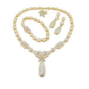 Europa Estados Unidos Conjunto de novia de alta calidad Directo de fábrica Collar de diamantes chapado en oro Pendientes de gota de agua Aleación hecha principalmente - Product Image 1