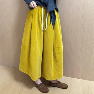 Corduroy Wide Leg <b>Pants</b> High Waist Loose Fit Breathable Casual Women's <b>Pants</b> With Splicing Design For Autumn Winter - Product Image 1