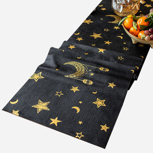 33*180cm musulmán oro impreso sello lámina Luna estrella terciopelo caminos <span class=keywords><strong>de</strong></span> <span class=keywords><strong>mesa</strong></span> Eid Mubarak Ramadán Decoración <span class=keywords><strong>de</strong></span> <span class=keywords><strong>mesa</strong></span> moderna suministros - Product Image 3