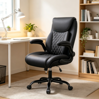 Chaise de bureau exécutive ergonomique à dossier haut en cuir, soutien lombaire, soulagement des douleurs du bas du dos, accoudoirs rembourrés rabattables, accoudoirs réglables