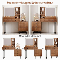 Coiffeuse Tongli à écran tactile et variateur d'intensité, en bois rustique, avec miroir éclairé et étagères de rangement pour chambre à coucher