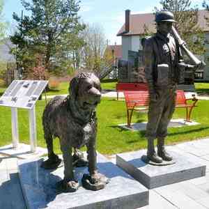 Statue en bronze grandeur nature de soldat moderne avec chien sculpture au parc commémoratif des anciens combattants - Product Image 4