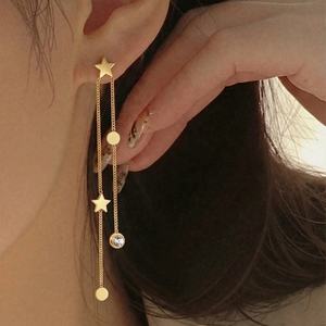 <b>Stainless</b> <b>Steel</b> Jewelry 18K Gold Plated Star Drop Earrings for Women Long <b>Chain</b> Dangle Ear Studs Hypoallergenic Zircon Earrings - Product Image 3
