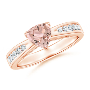 Bague en Morganite Baguette avec Diamants, Bague en Morganite Taille Émeraude, Bague en Morganite Baguette Triangulaire - Product Image 1