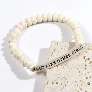 NOT LIKE Other GIRLS Fashion Handmade Beaded 8mm Natural GemStone Glass beads Elastic Bracelet Bend Engraved words Bracelet