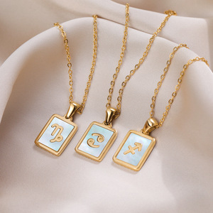Collier de coquillage rectangulaire plaqué or IP 18k en acier inoxydable, 12 Constellations astrologiques, signe du zodiaque, collier de coquillage - Product Image 2