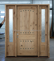 Portes d'entrée doubles en bois massif d'aulne noueux, style rustique campagnard, avec cadres intérieurs en bois de mahogany, pour chambre et cour.