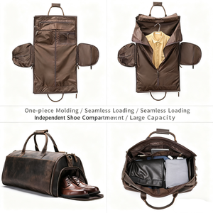 Sac de voyage en cuir Crazy Horse personnalisé - Sac en cuir pleine fleur multifonctionnel pour les voyages, le fitness et le rangement pliable des costumes - Product Image 4