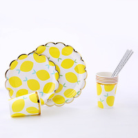 Vaisselle de fête jetable au citron et décorations de table Set d'assiettes de Noël Joyeuses fêtes