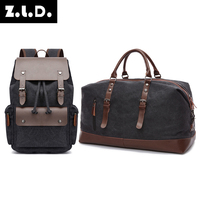 ZUOLUNDUO Vente chaude Sac de voyage décontracté tendance et ensemble de sac à dos en toile 2 pièces Grand sac de voyage Convient pour les voyages et l'école